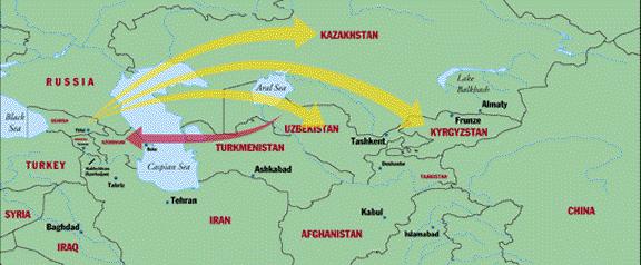 Map of exile of Meskheti Turks