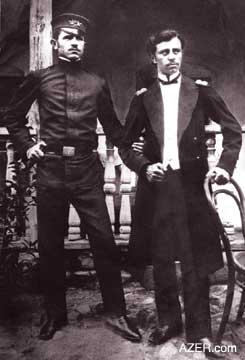 Jeyhun Hajibeyli (left) with Uzeyir Hajibeyov in 1910s. Photo: Courtesy Baily, grandson of Jeyhun Hajibeyli, Paris.