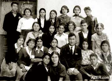 Chingiz Mustafayev, 16, in the 10th grade (late 1930s). Chingiz is the Lower right hand corner. Photo: Courtesy the family of Chingiz Mustafayev.