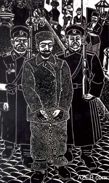 In this print, Rezaguliyev recalled a scene from his childhood in Baku's Old City (Ichari Shahar) when he saw a person being arrested on political grounds by the Czar's police. Little did he realize at the time that he would experience the same fate on three occasions. 