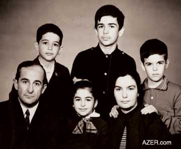 Gulhusein Huseinoghlu returned from Siberian labor camps in 1956 after being imprisoned for seven years. He married and began a new family. Sitting (left to right): Gulhusein Huseinoghlu, daughter Aytak and wife Almaz. Standing: sons Ughur, Yalchin and Toghrul. March 29, 1974 in Baku. Photo: Family of Gulhusein Huseinoghlu. 