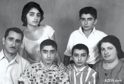 The Mukhtar Avsharov Family. Top (1960): Sitting (left to right): Mukhtar, Rauf and Nuri, and wife Fatma. Standing: Sevar and Reza. Photo: Courtesy of the family of Mukhtar Avsharov.