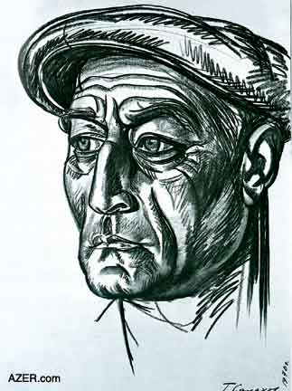 Sketch of an oil worker at Oil Rocks in 1970 by Tahir Salahov.